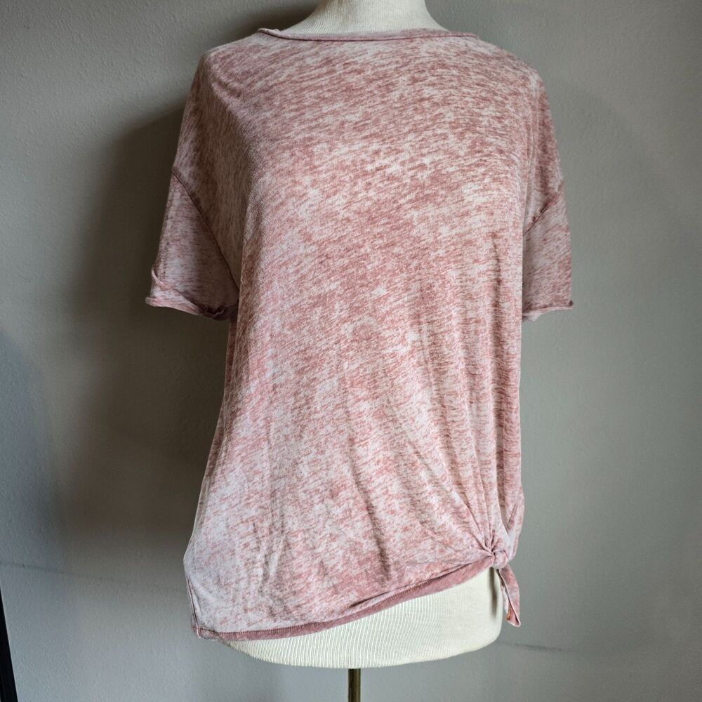 AllSaints Side Tie Short Sleeve Crop Top Women's Size M heathered pink